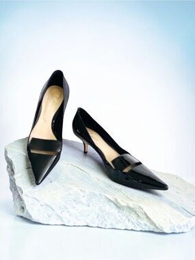 DELMAN Black Patent Leather Kitten Heel Pumps Size 37.5